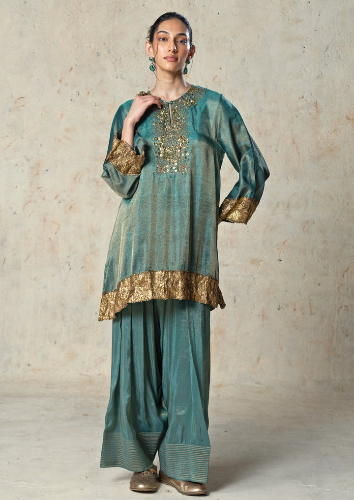 Rama Green Tissue Kurta Sharara Set