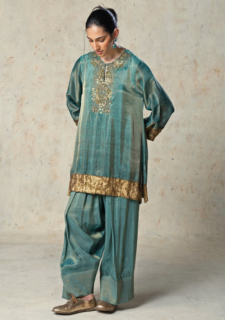 Rama Green Tissue Kurta Sharara Set