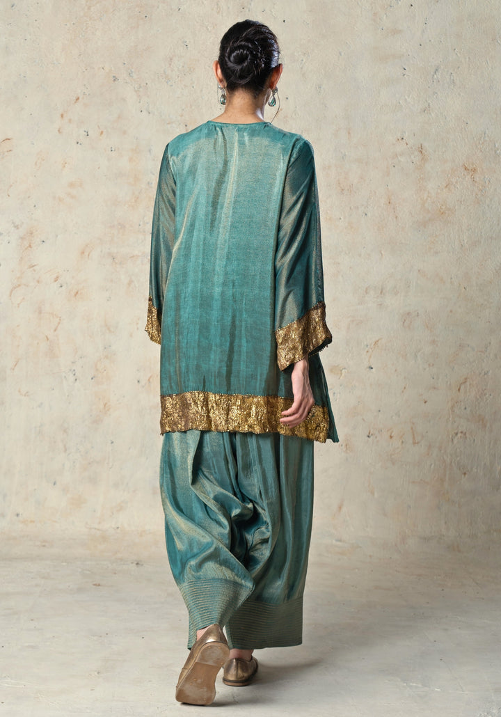 Rama Green Tissue Kurta Sharara Set