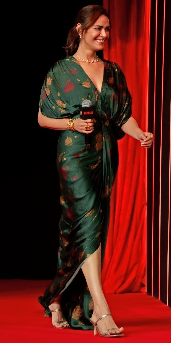 Emerald Green Georgette Satin Kaftan Gown