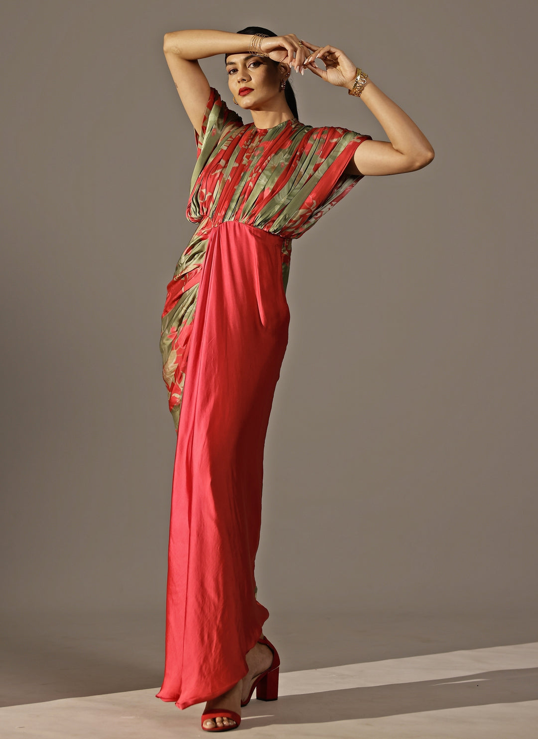 Red Georgette Satin Kaftan Gown