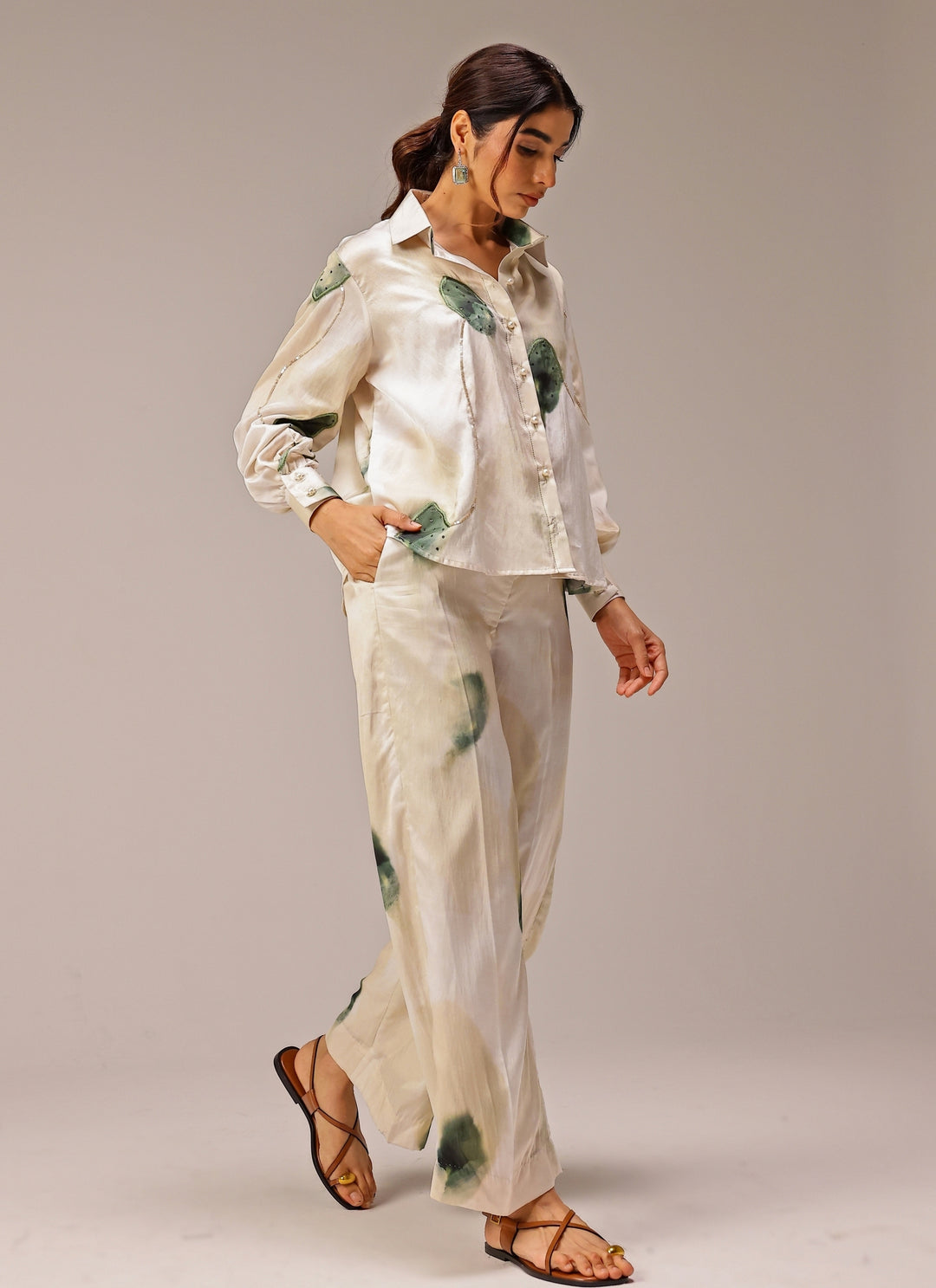 Ivory Printed Satin Co-Ord Set