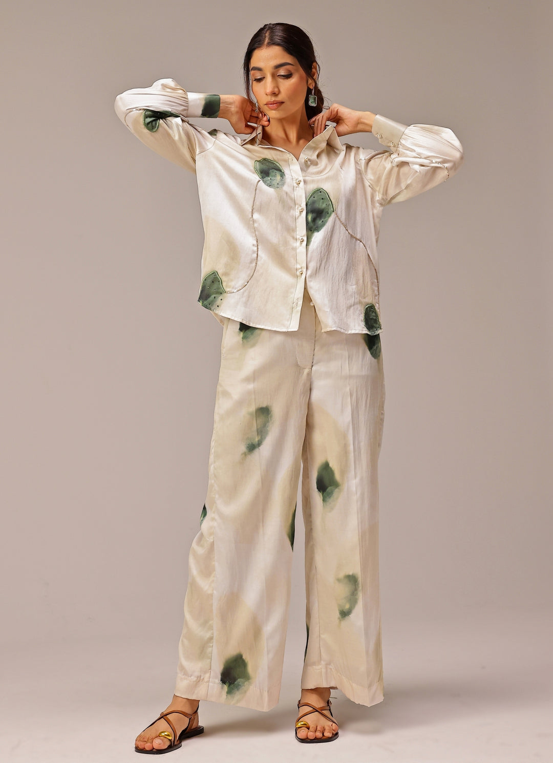 Ivory Printed Satin Co-Ord Set