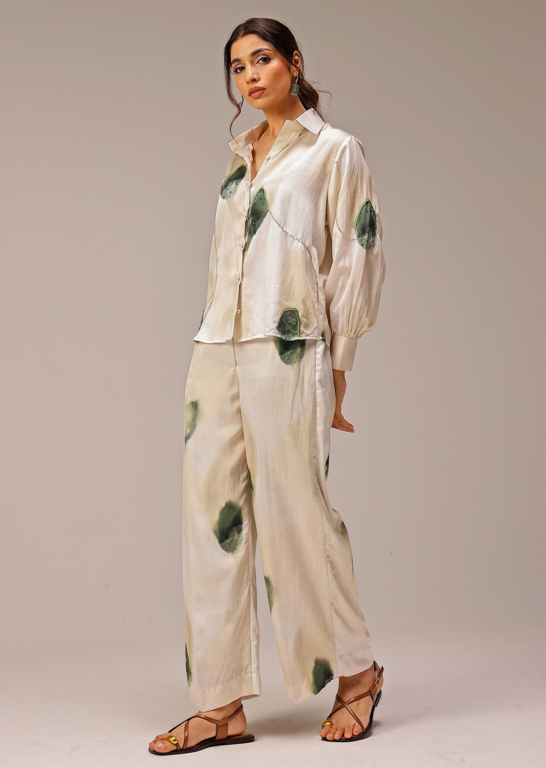 Ivory Printed Satin Co-Ord Set