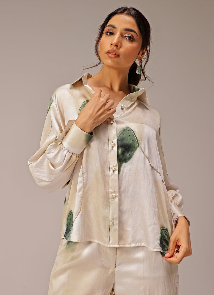 Ivory Printed Satin Co-Ord Set