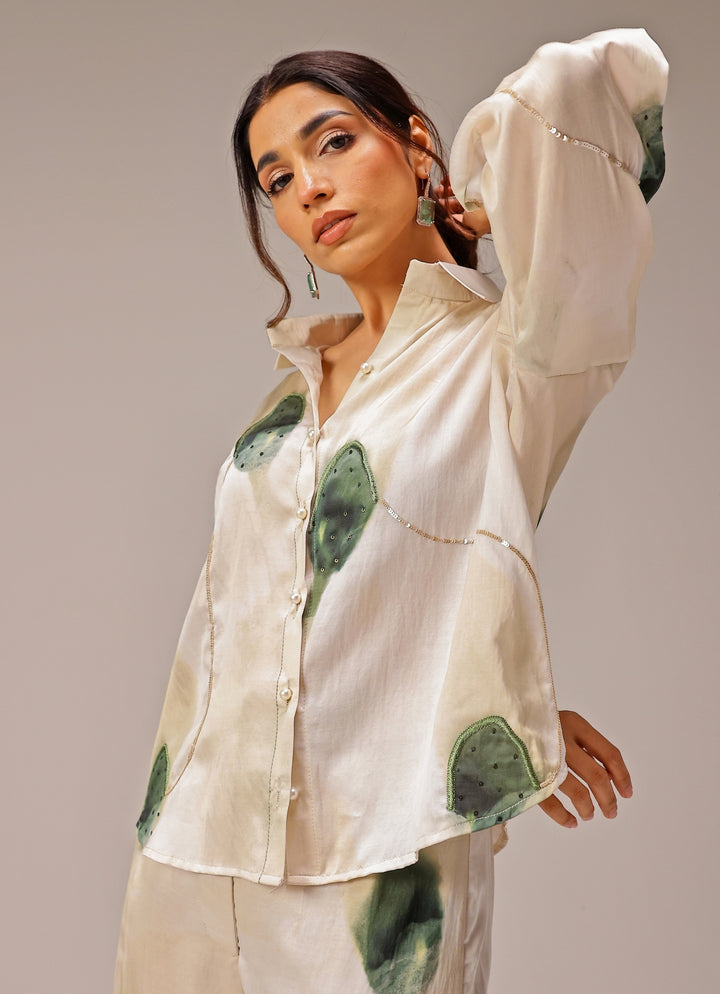 Ivory Printed Satin Co-Ord Set
