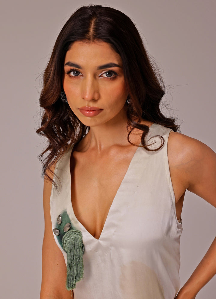 Ivory Georgette Satin Dress