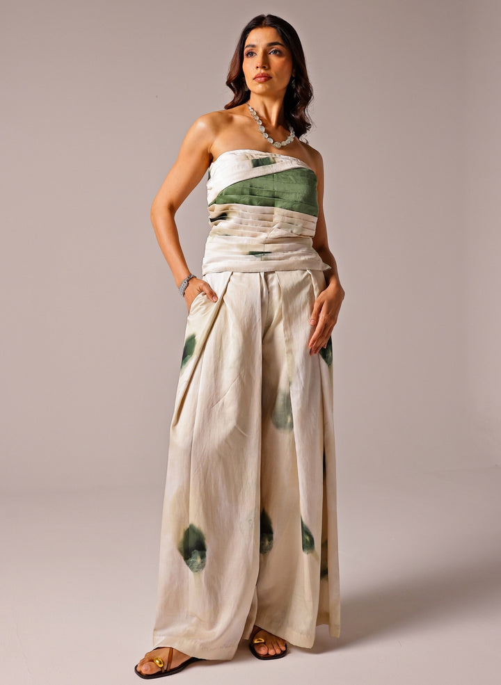 Ivory Satin Drape Corset With Pants Set
