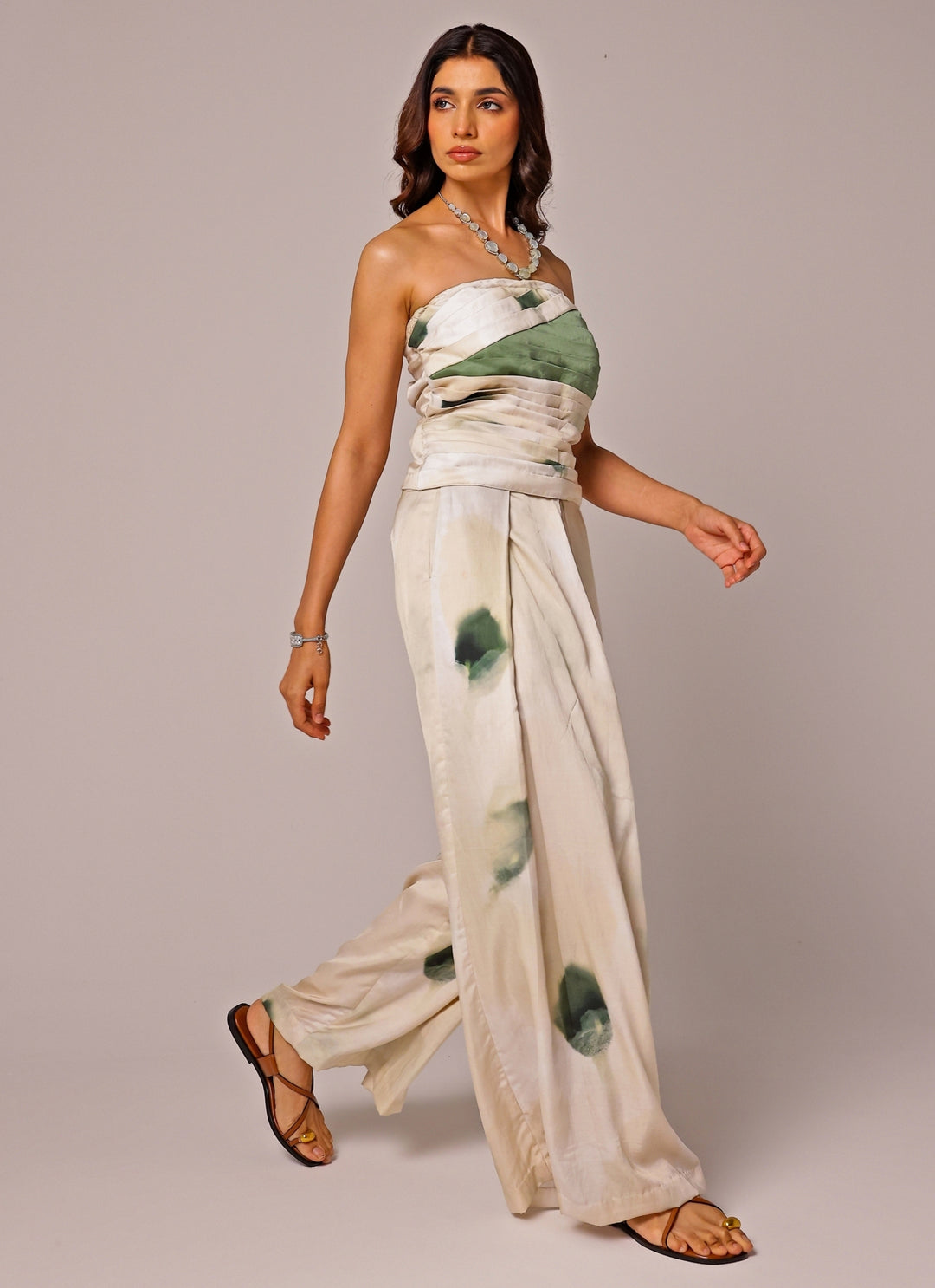 Ivory Satin Drape Corset With Pants Set