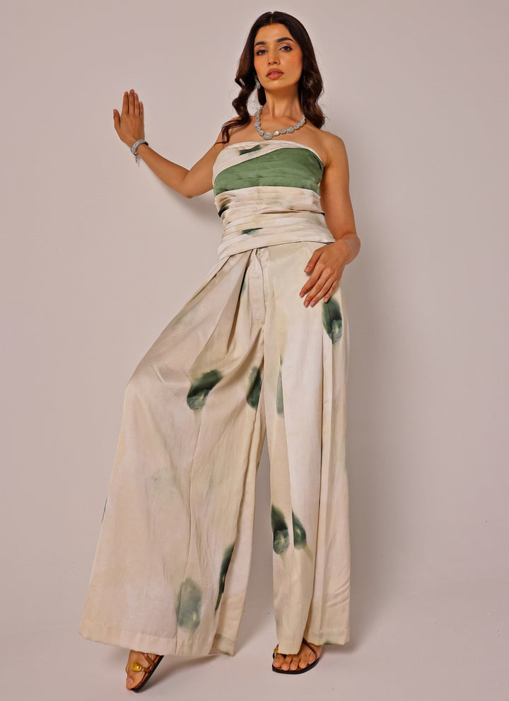 Ivory Satin Drape Corset With Pants Set