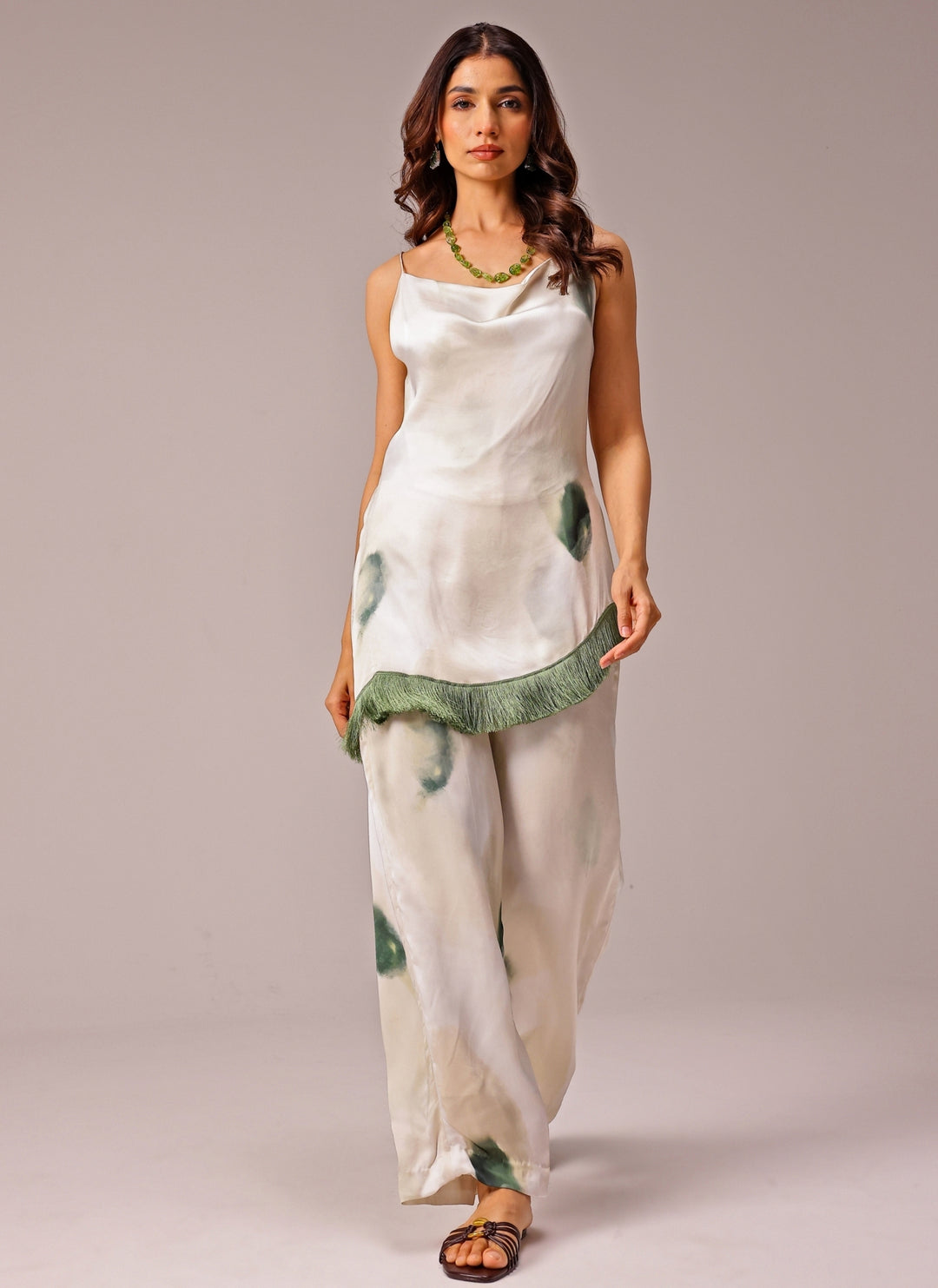 Ivory Georgette Satin Co-Ord Set