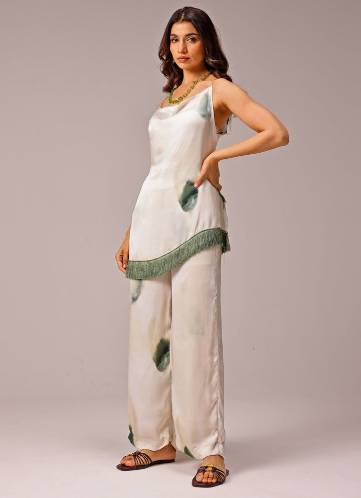 Ivory Georgette Satin Co-Ord Set