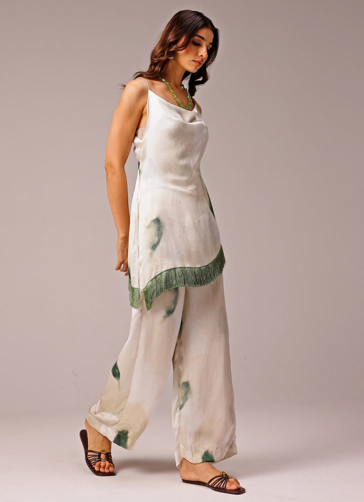 Ivory Georgette Satin Co-Ord Set