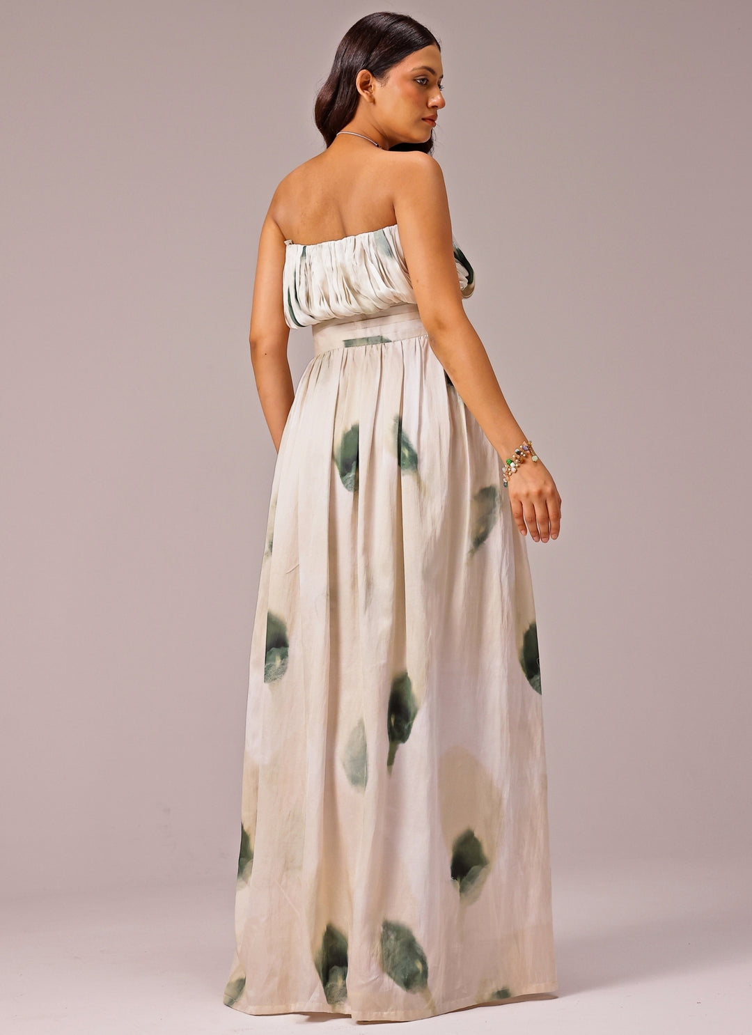 Ivory Printed Satin Maxi Dress