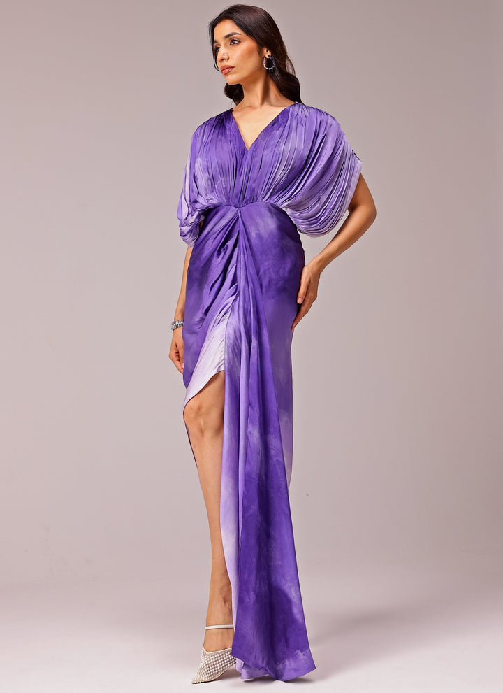 Purple Georgette Satin Ombre Kaftan Gown