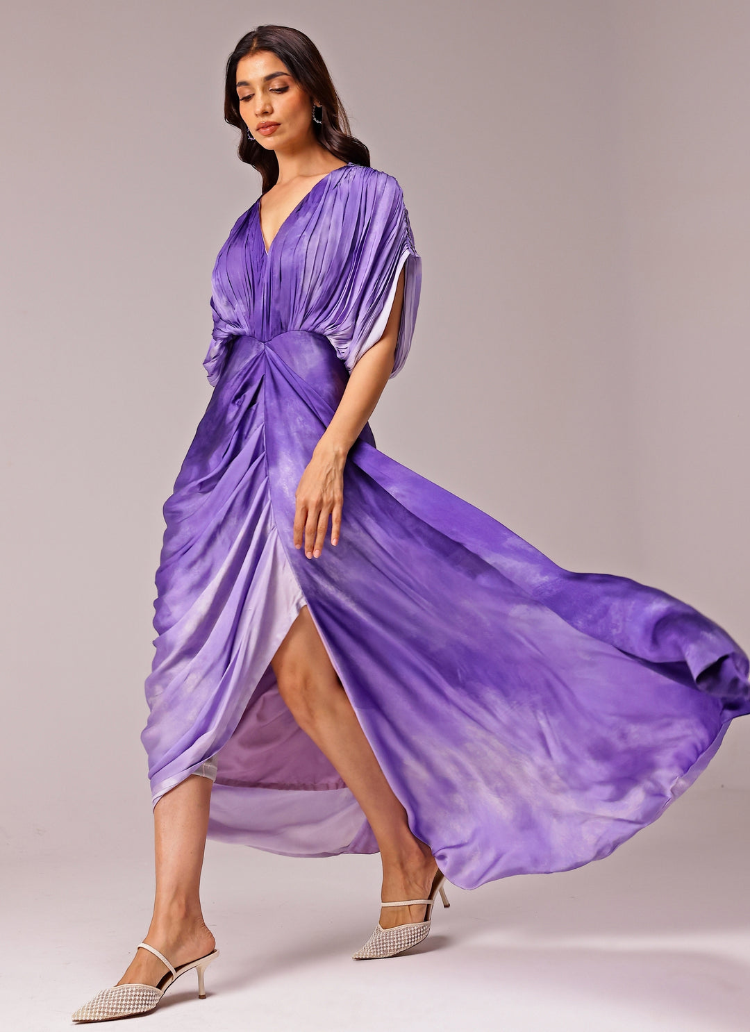 Purple Georgette Satin Ombre Kaftan Gown