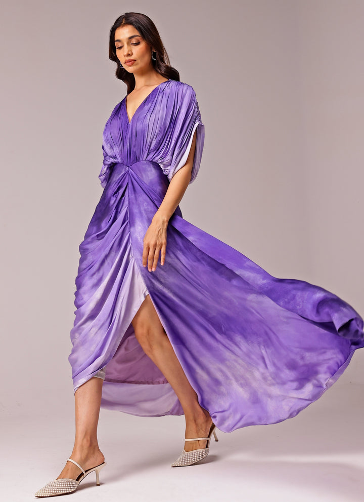 Purple Georgette Satin Ombre Kaftan Gown