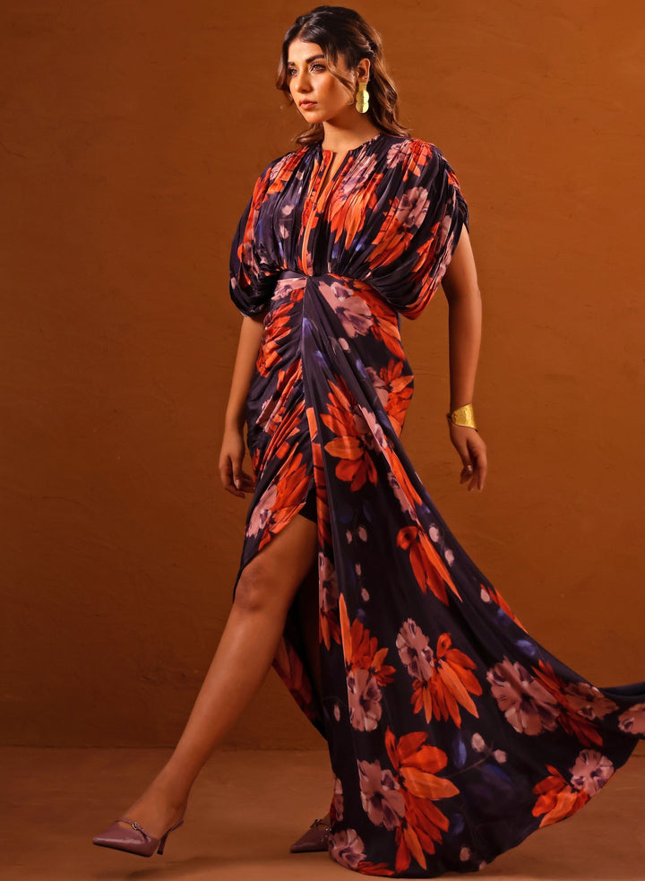 Violet Printed Crepe Kaftan Gown