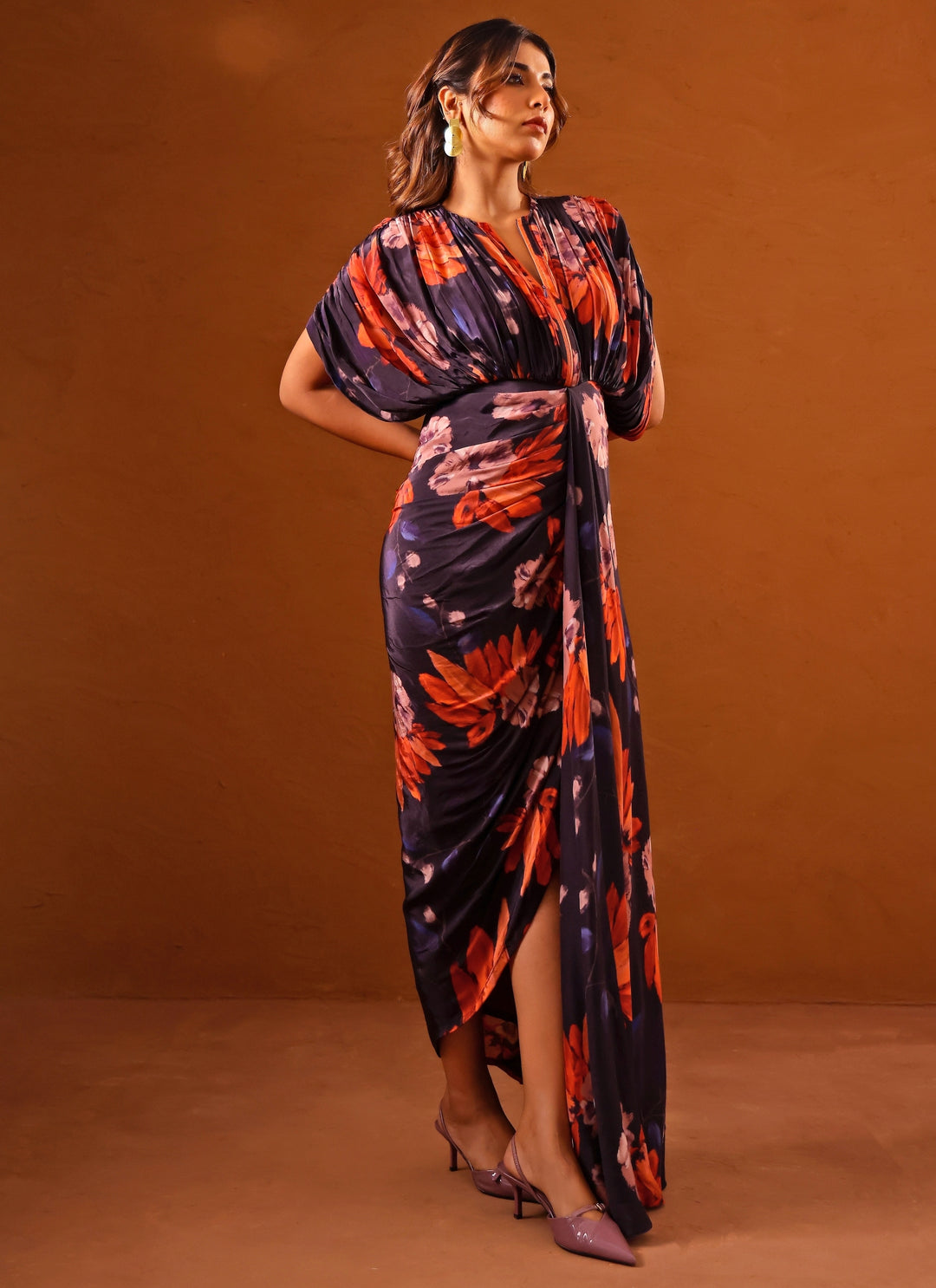 Violet Printed Crepe Kaftan Gown