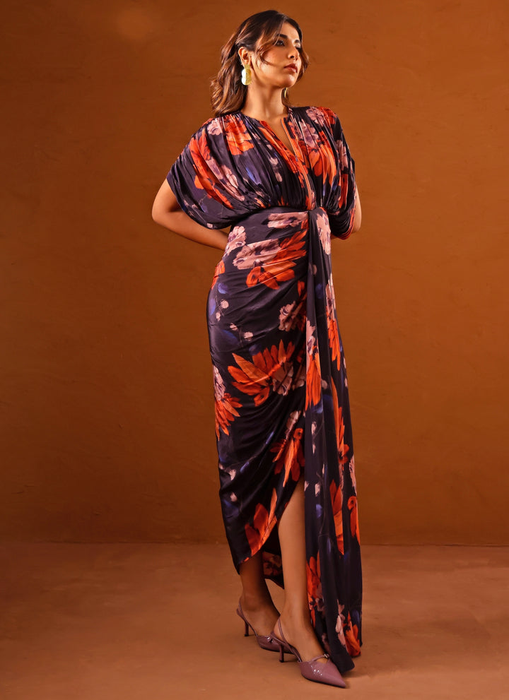 Violet Printed Crepe Kaftan Gown