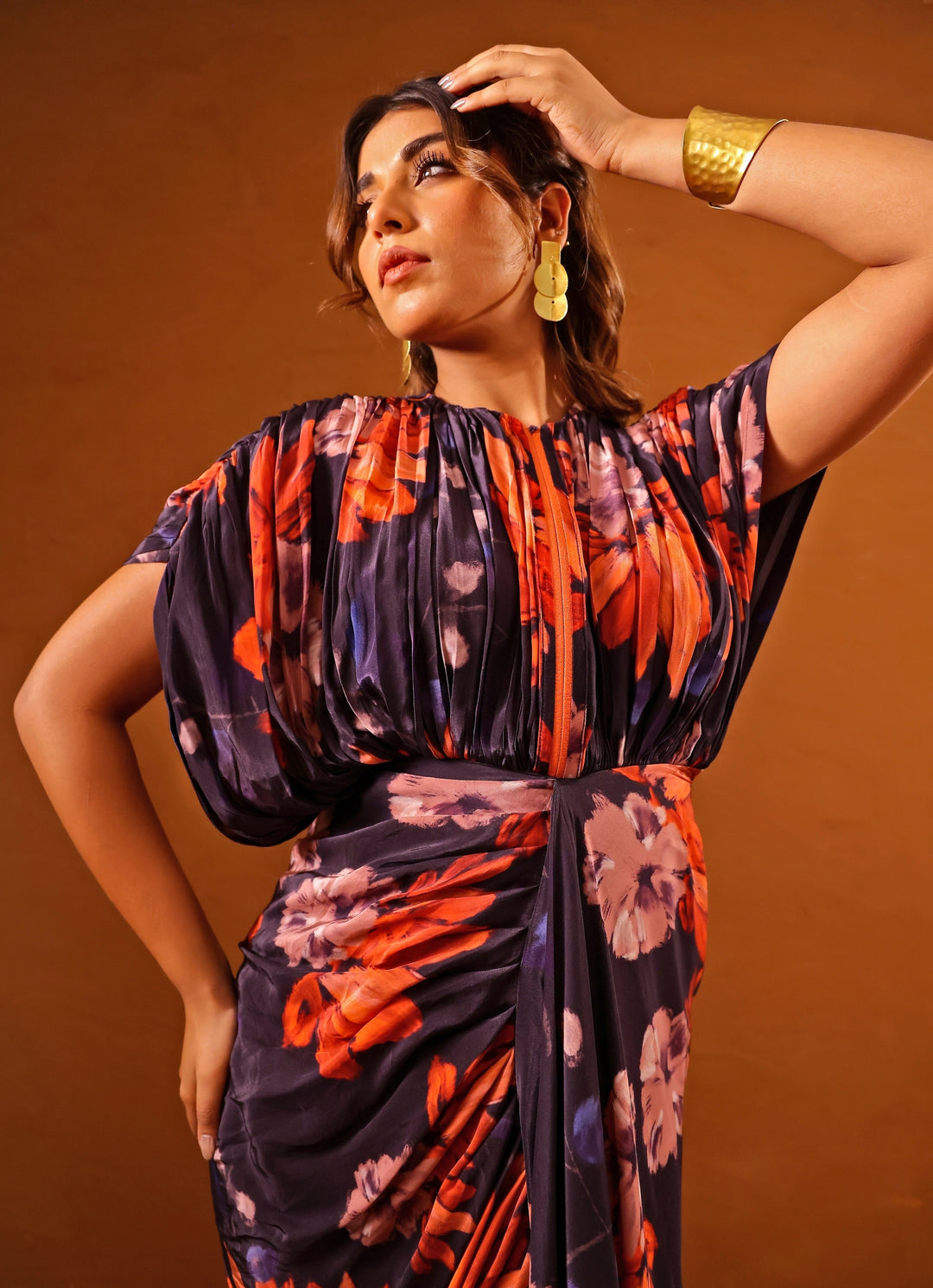 Violet Printed Crepe Kaftan Gown
