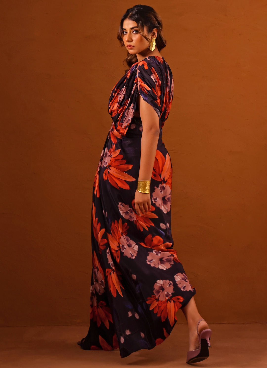 Violet Printed Crepe Kaftan Gown