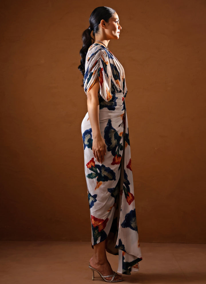 Ivory Printed Crepe Kaftan Gown