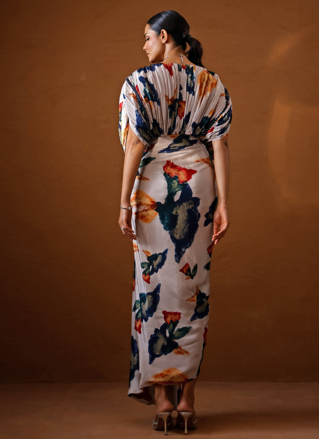 Ivory Printed Crepe Kaftan Gown