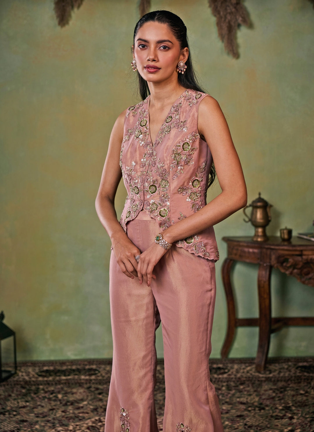 Dusty Pink Tissue Jacket Pants Set