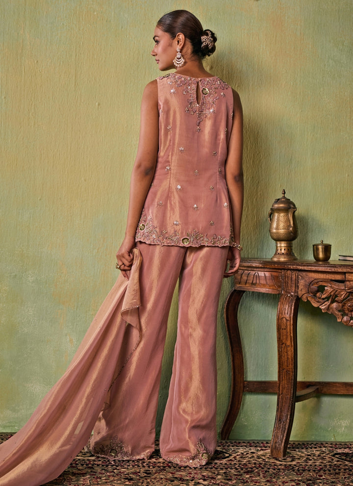 Dusty Pink Tissue Kurta Pants Set