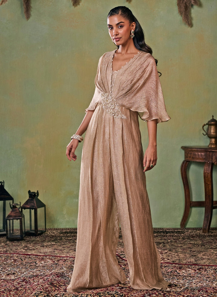 Gold Tissue Pleated Jumpsuit