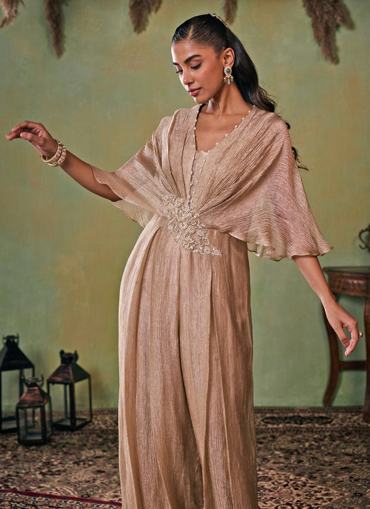 Gold Tissue Pleated Jumpsuit