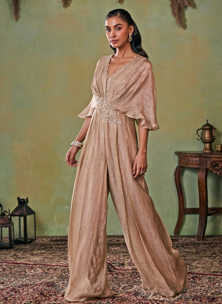 Gold Tissue Pleated Jumpsuit