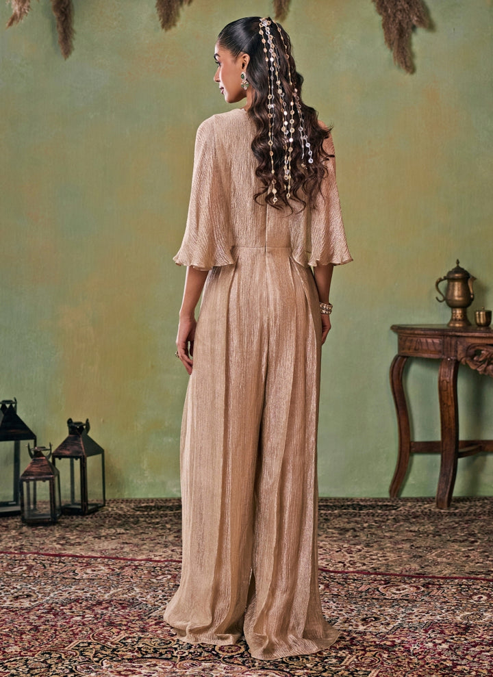 Gold Tissue Pleated Jumpsuit