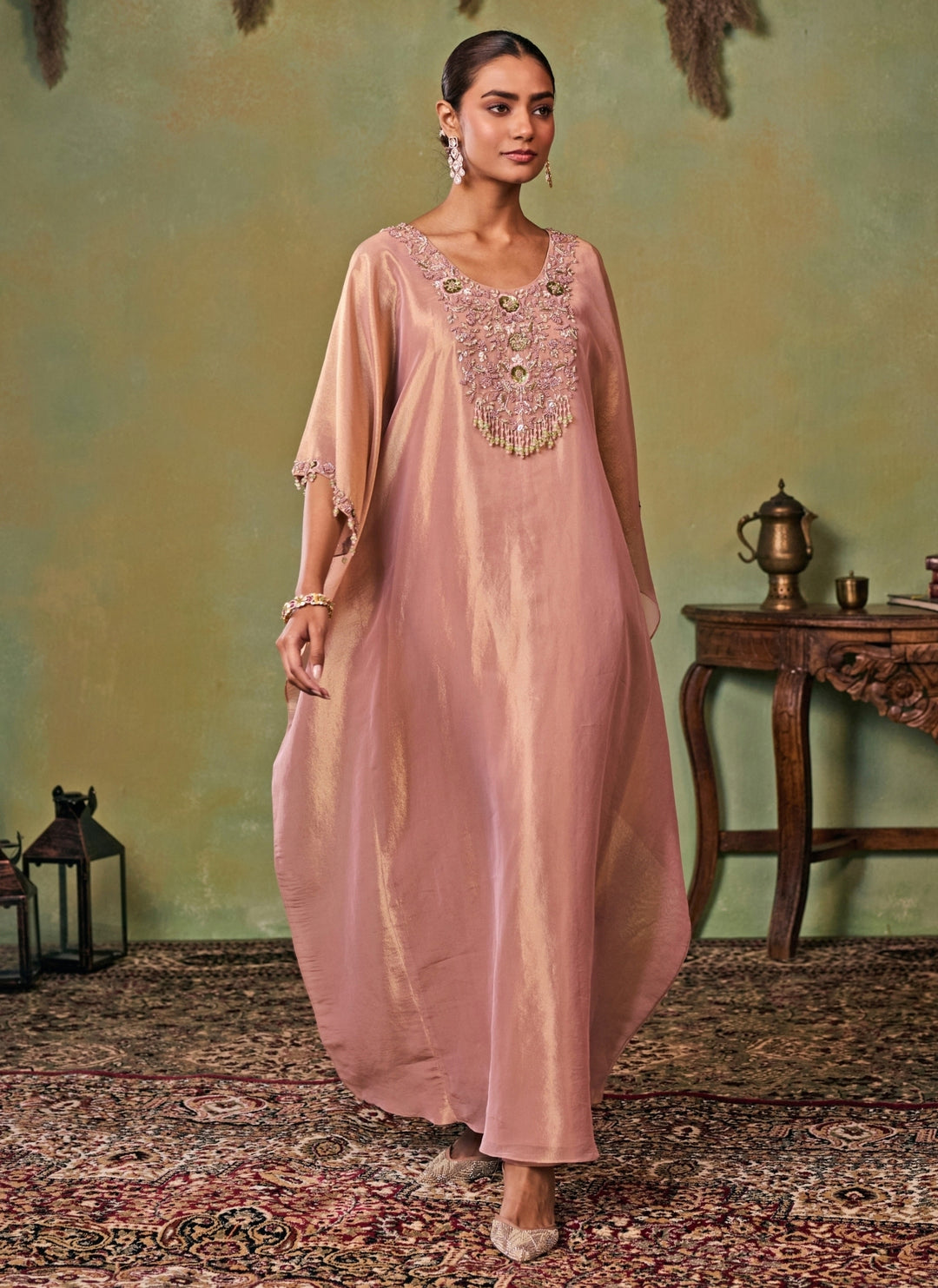 Dusty Pink Tissue Kaftan Pants Set