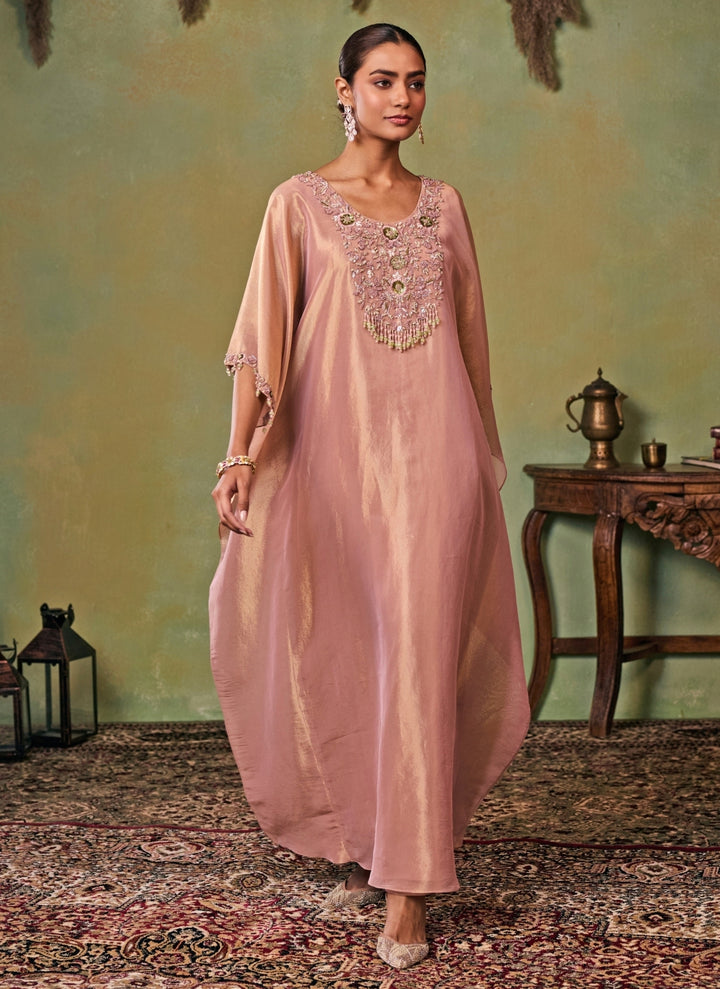 Dusty Pink Tissue Kaftan Pants Set