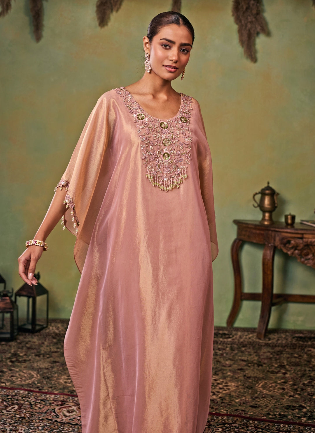 Dusty Pink Tissue Kaftan Pants Set