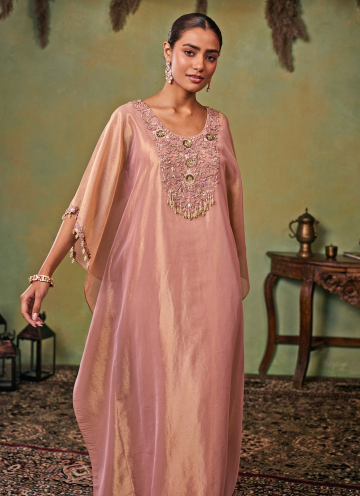 Dusty Pink Tissue Kaftan Pants Set