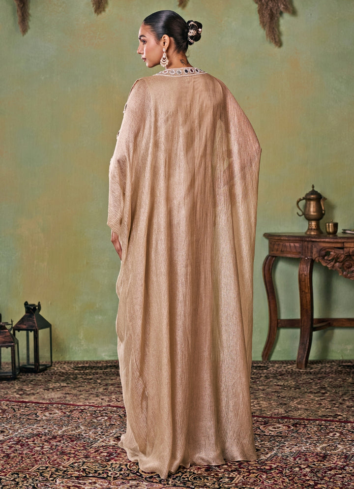 Gold Mirror Embroidered Tissue Kaftan