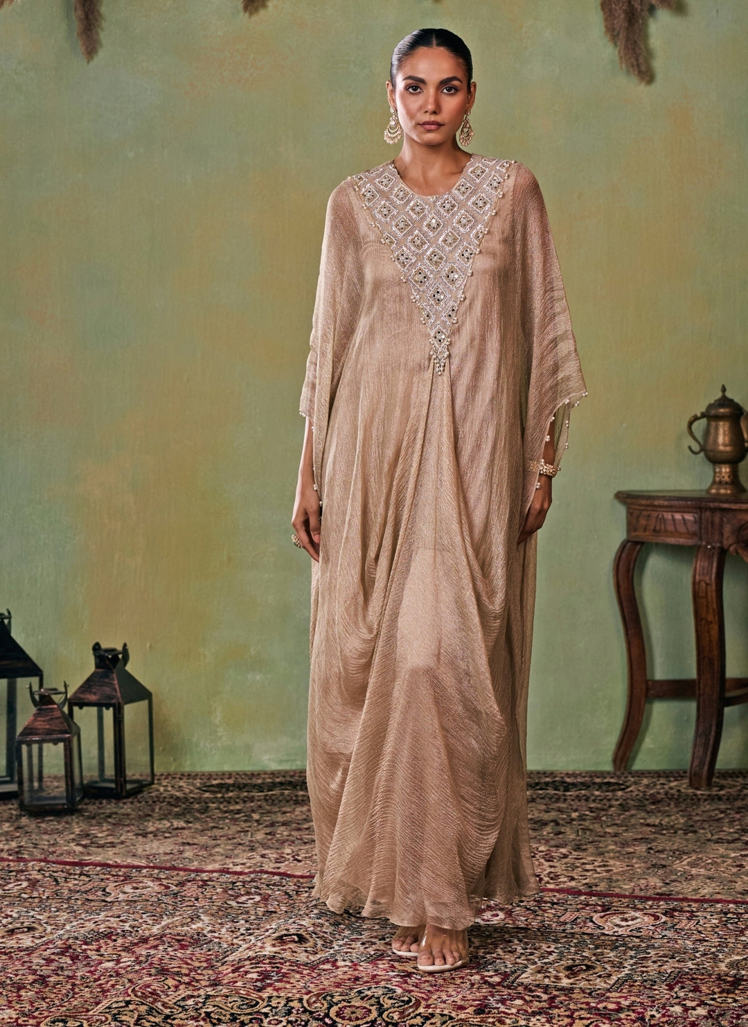 Gold Tissue Kaftan Pants Set