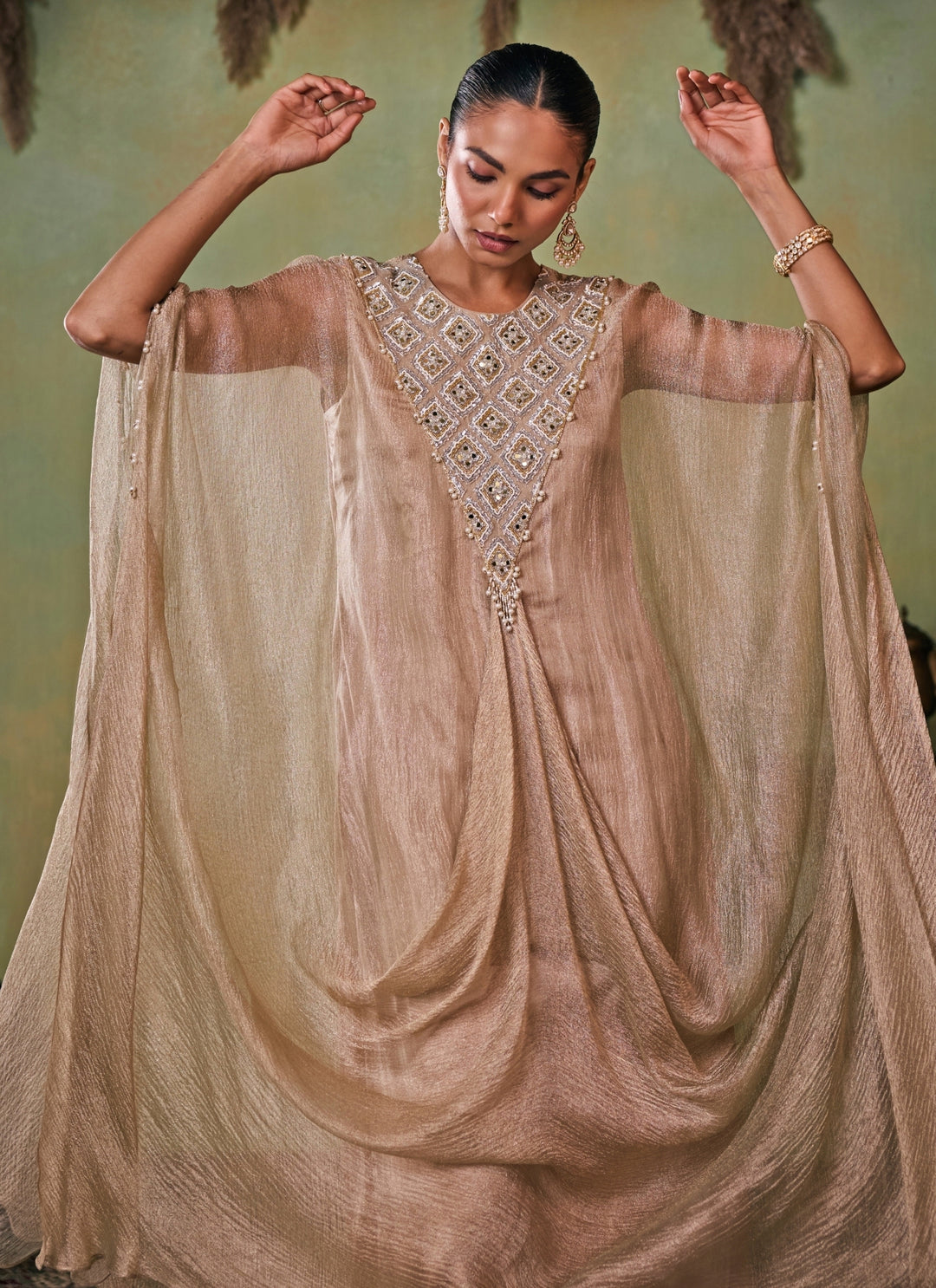 Gold Tissue Kaftan Pants Set