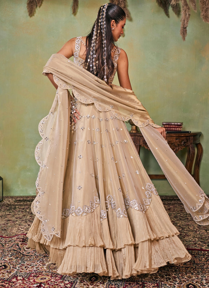 Gold Embroidered Tissue Corset Lehenga Set