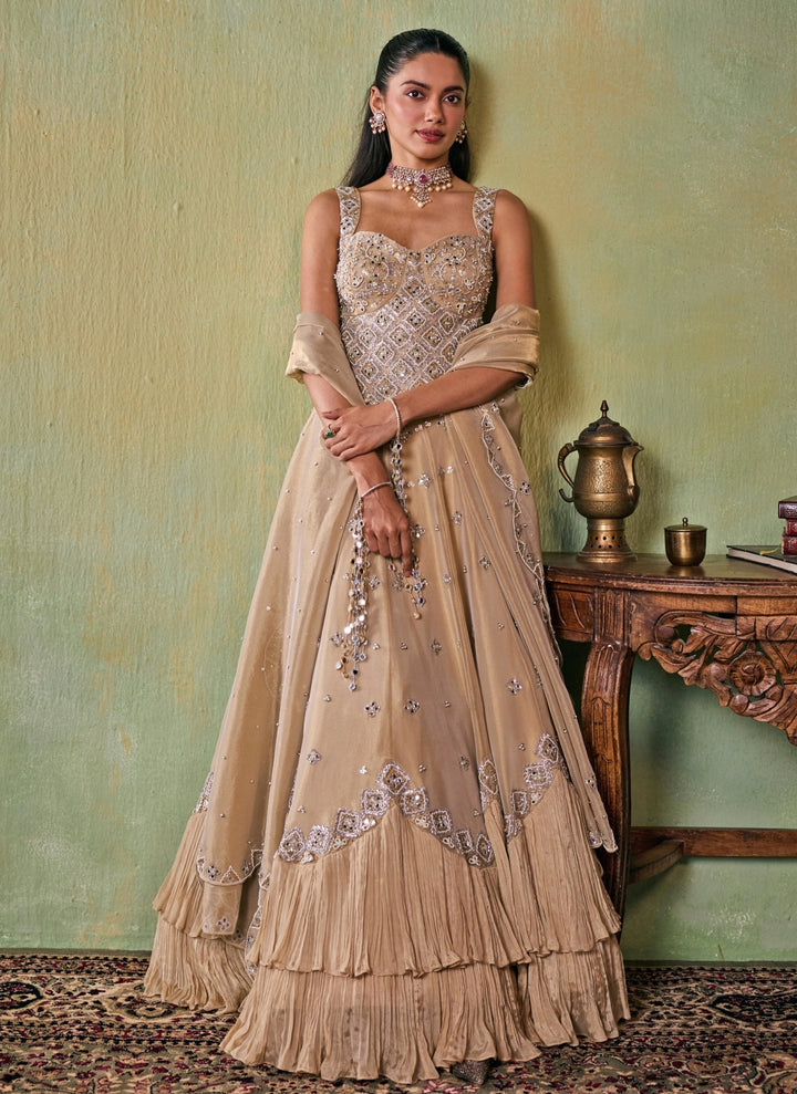 Gold Embroidered Tissue Corset Lehenga Set