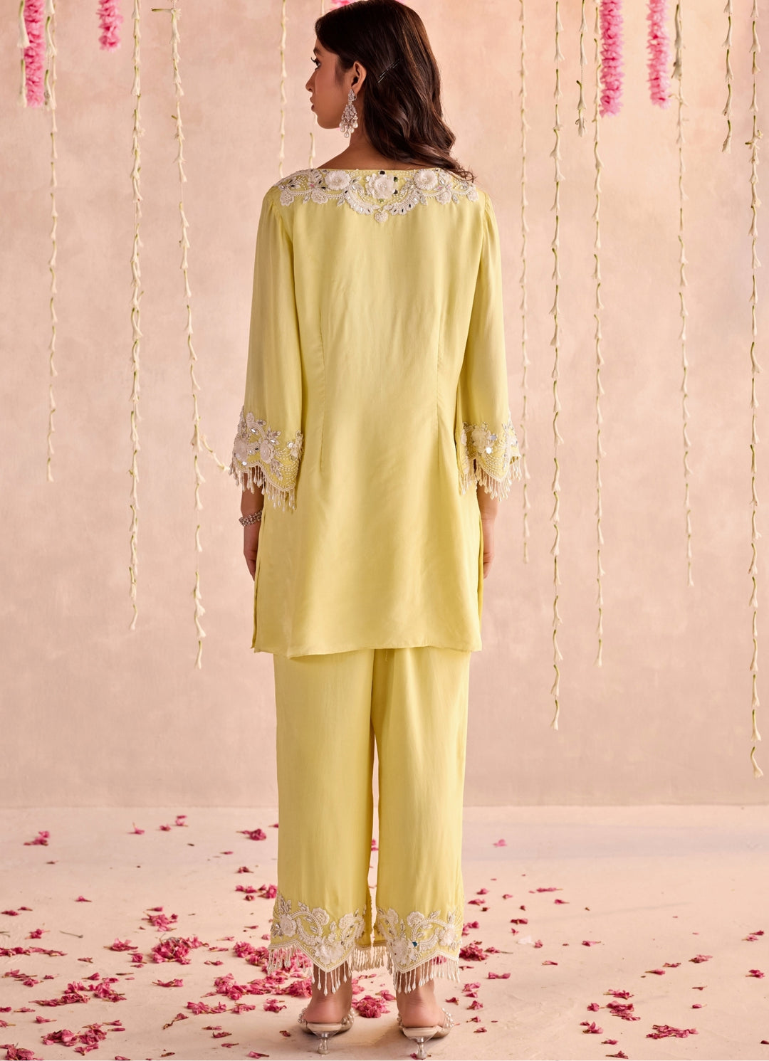 Soft Yellow Embroidered Kurta Pants Set