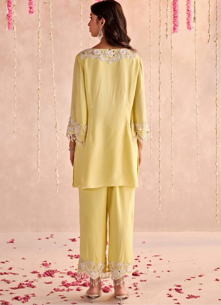 Soft Yellow Embroidered Kurta Pants Set