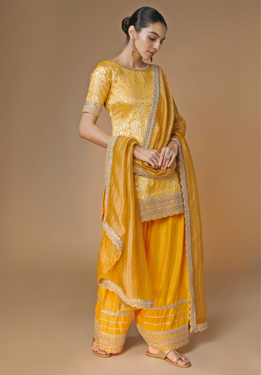 Yellow Brocade Silk Kurta Salwar Set