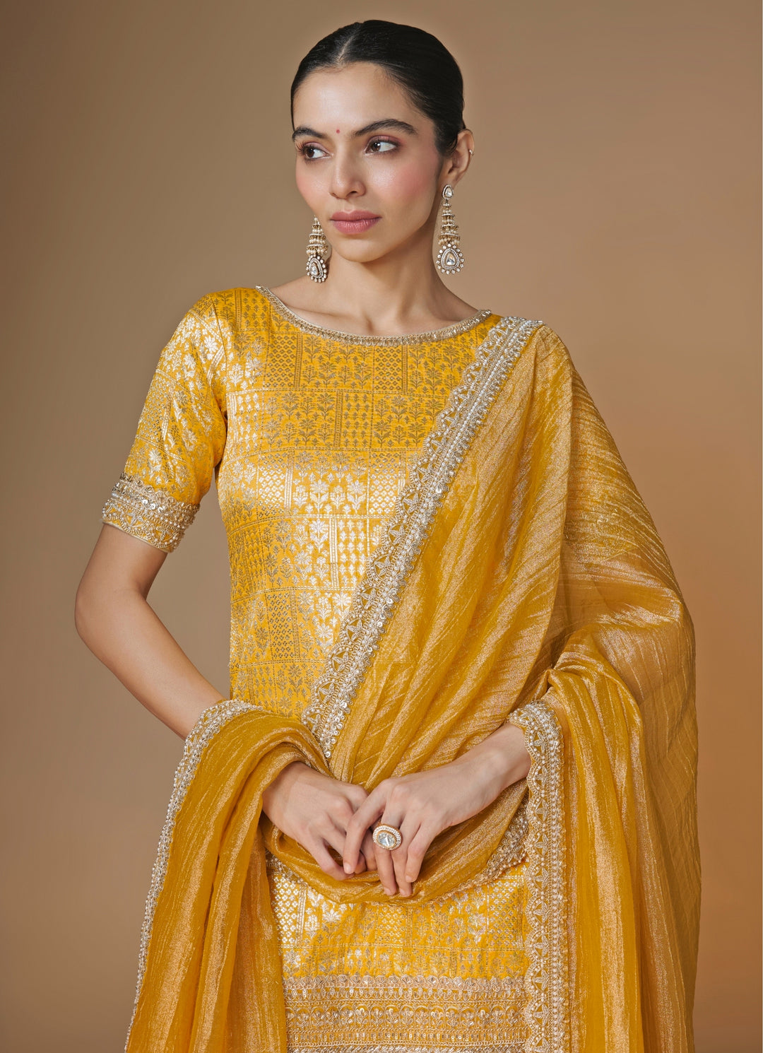 Yellow Brocade Silk Kurta Salwar Set