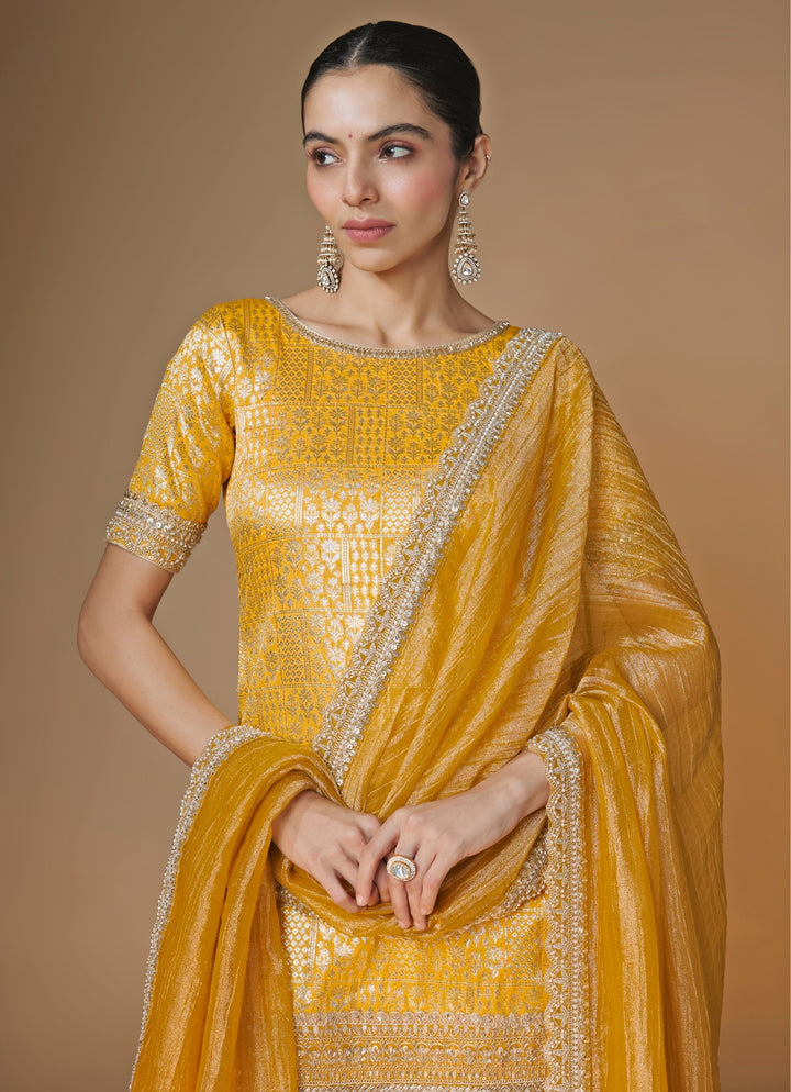 Yellow Brocade Silk Kurta Salwar Set