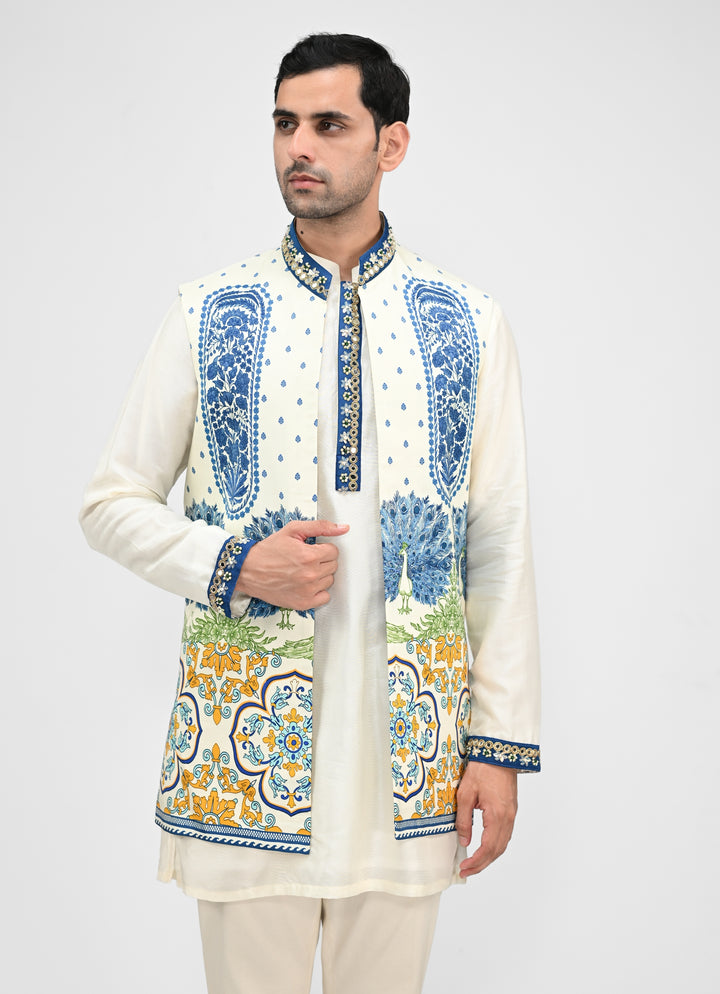 Ivory Printed Embroidered Half Jacket