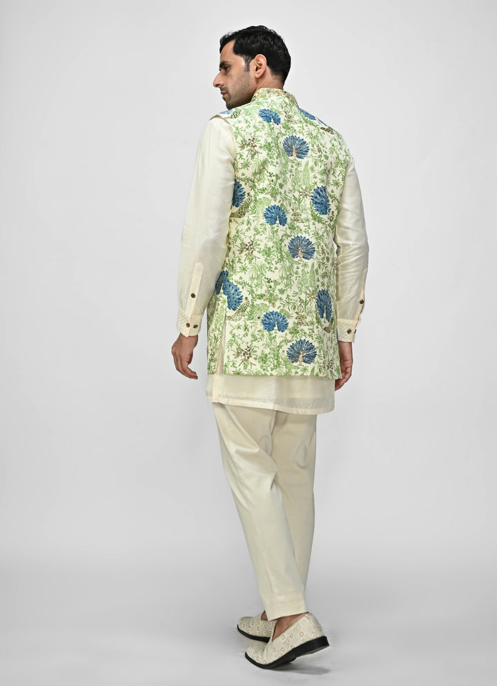 Green Printed Embroidered Half Jacket